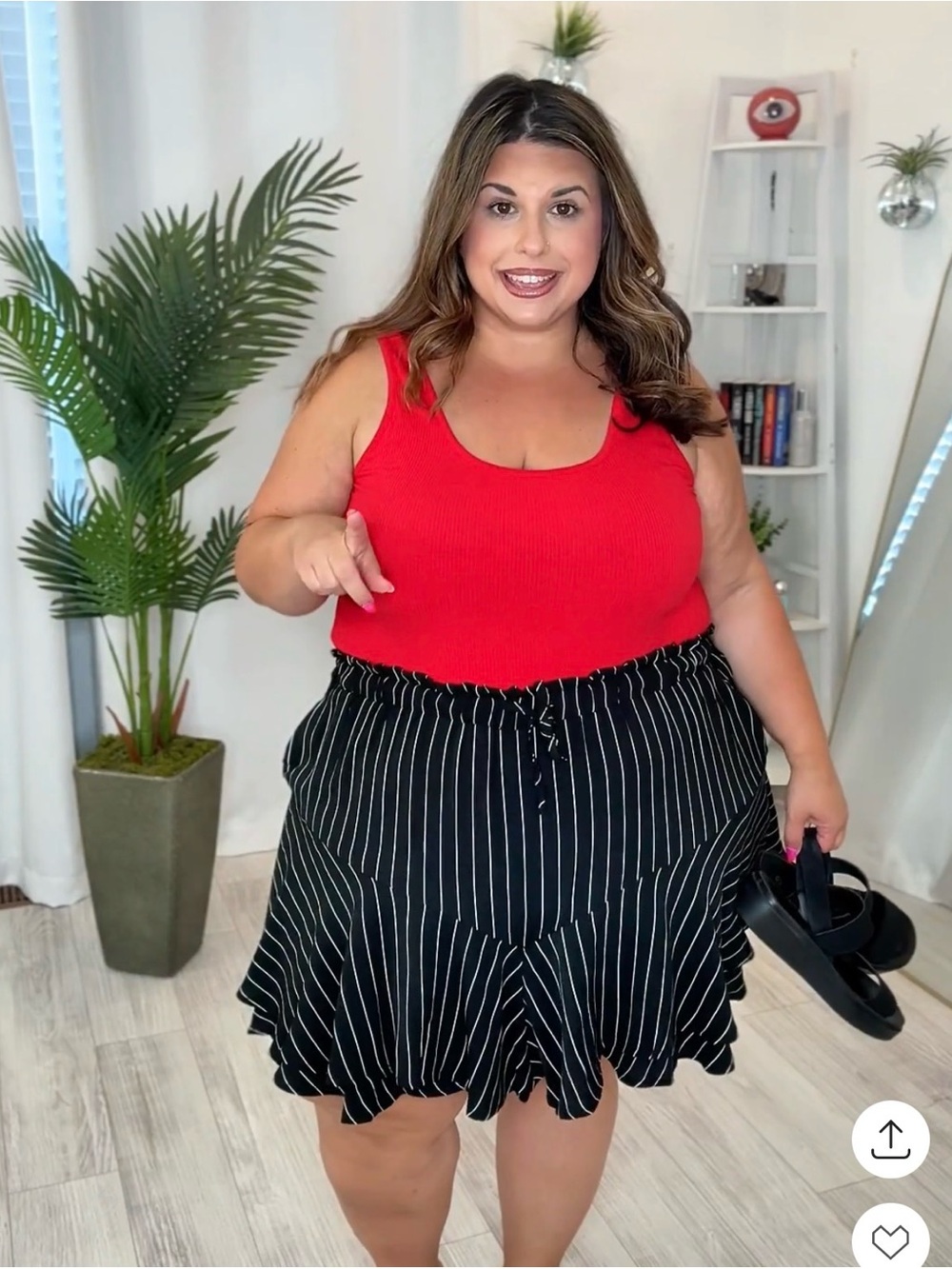 Plus Size Black Pinstripe Ruffle Skort